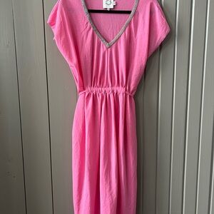 Molly Bracken Lili Sidonio Pink Women’s V-Neck Tie Back Midi dress NWOT Small